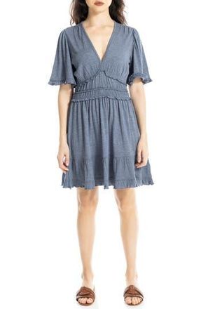 Max Studio V-Neck Flutter Sleeve Short Dress in Denim at Nordstrom Rack, Size X-Large