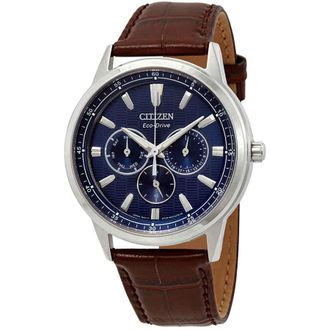 Citizen Corso Blue Dial Brown Leather Mens Watch BU2070-12L