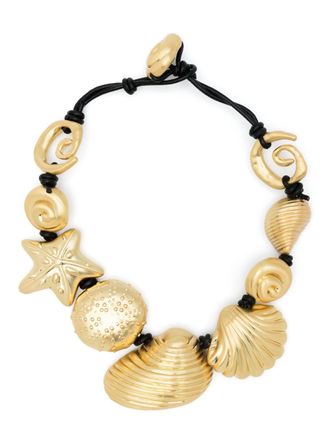 Bimba & Lola shell-charm necklace - women - Brass/Calf Leather - One Size - Gold