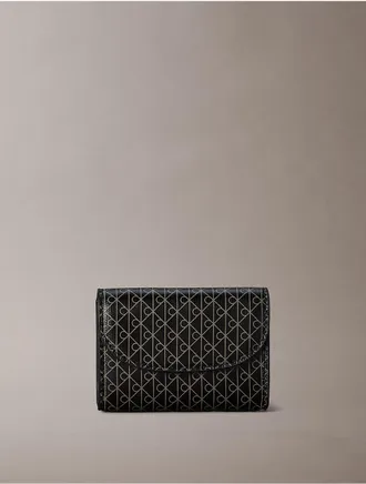 Calvin Klein Womens Allover Emblem Logo Coin Wallet - Black