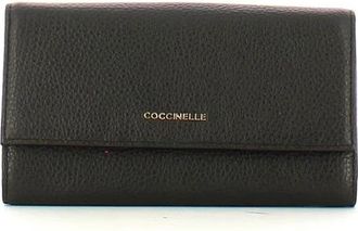 Coccinelle Metallic Soft Wallet Grained Leather - Dames - Portefeuilles - Zwart - ONE Size - Leer - Accessoires