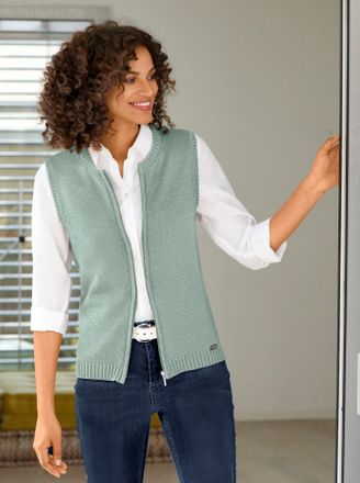 Casual Looks Strickweste CASUAL LOOKS, Damen, Gr. 36, gr&uuml;n (kalkmint), 50% Baumwolle, 50% Polyacryl, unifarben, Westen Strickweste