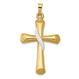 Diamond2Deal 14k Two-tone Gold Hollow Cross Drape Pendant