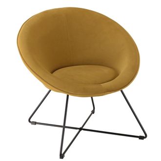 Macabane Sill&oacute;n en tela de terciopelo amarillo con patas cruzadas de metal