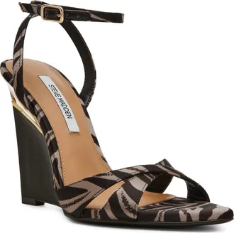 Steve Madden Sorynn Ankle Strap Pointed Toe Wedge Sandal in Zebra/brown at Nordstrom, Size 6.5