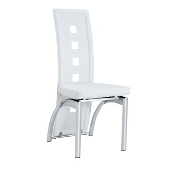 STILVORA Silla De Comedor 2 Piezas En Piel Sint&eacute;tica, Respaldo Con Motivo Geom&eacute;trico, Patas De Metal, Blanco Plata