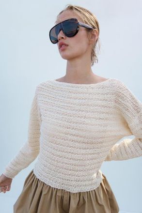 H&M Textured-knit Top in Cream at Nordstrom, Size X-Small