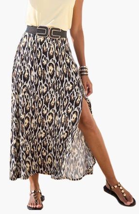 Lascana Womens Side Slit Midi Skirt in Black & Grey at Nordstrom, Size 12