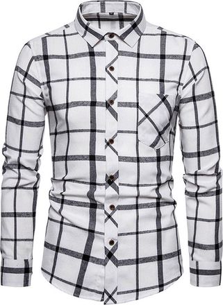 Generic Mens Western Button Down Plaid Shirts Regular Fit Long Sleeve Dress Shirts Soft Cotton Casual Business Work T-Shirts Checkered Fitted Flannel Shirt C-