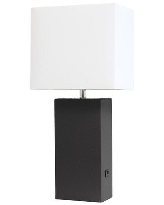 Lalia Home Modern Leather Table Lamp With Usb And White Fabric Shade