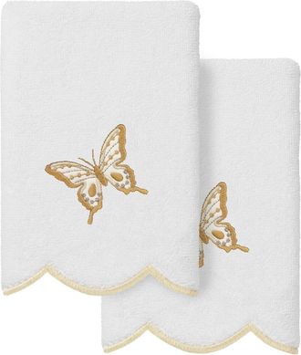 Linum Home Textiles 100% Turkish Cotton Britney Scallop 2Pc Embellished Fingertip Towel Set