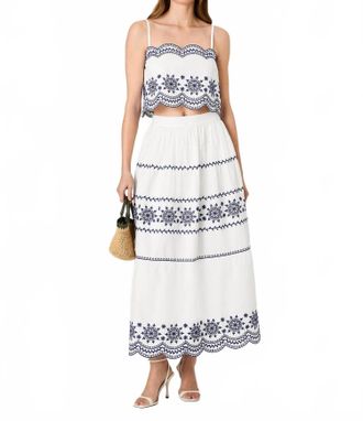 French Connection Alissa Embroidered Midi Skirt In White Electric Blue