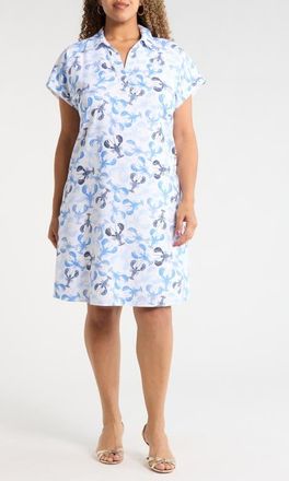 Jones New York Lobster Print Collared V-Neck Dress in Natural White Multi at Nordstrom, Size 2 X