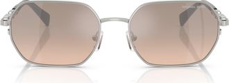 Michael Kors 57mm Geometric Sunglasses in Silver Shiny /Khaki Silver at Nordstrom
