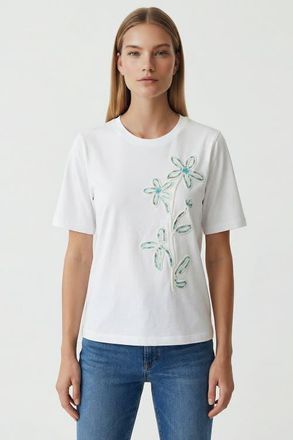 Exquise Limaara Short Sleeve Embroidered Cotton T in Blue White at Nordstrom, Size Xx-Large