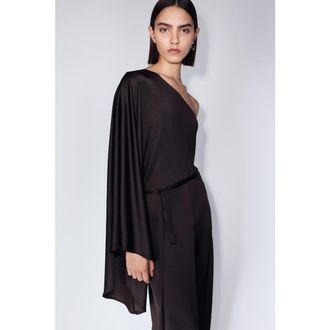 H&M Tie-belt One-shoulder Jumpsuit in Burgundy at Nordstrom, Size X-Small