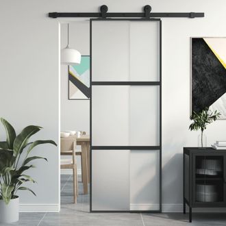 Berkfield Home Sliding Door Black 76x205 cm Tempered Glass & Aluminium