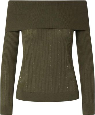 Liu Jo Bardot Hals Trui - Dames - Ronde hals truien - Groen - S - Wol - Truien & Vesten