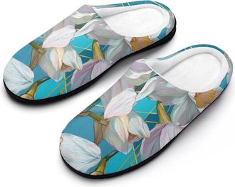 Generic Daffodils Flower Geometric Art Slippers Men Winter Warm Cotton Anti-Slip Indoor Slip-Ons House Shoes
