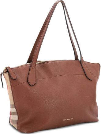 Burberry Welburn Leather and House Check Canvas Medium tote bag - Bruin