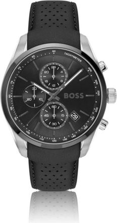BOSS Leather-strap chronograph watch with black dial