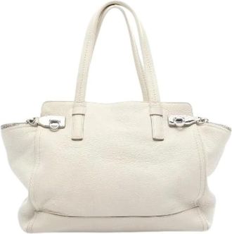 Ferragamo Pre-owned Handbags, female, White, Size: ONE SIZE Pre-owned Gancini Leather Tote Bag