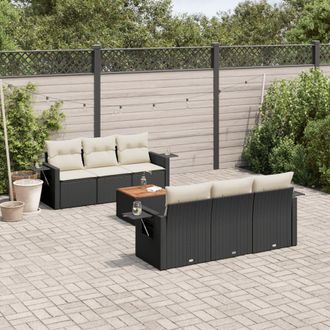 vidaXL Vidaxl - Set De Comedor De Jard&iacute;n 7 Pzas Y Cojines Rat&aacute;n Sint&eacute;tico Negro