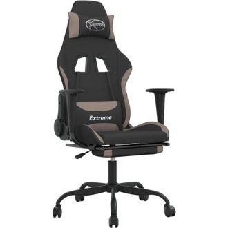 vidaXL vidaXL Sedia da Gaming Massaggio e Poggiapiedi Tessuto Nero e Tortora
