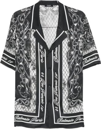 Balmain Printed Foulard Pyjama Shirt - Heren - Korte mouwen Overhemden - Zwart - L - Leer - Overhemden