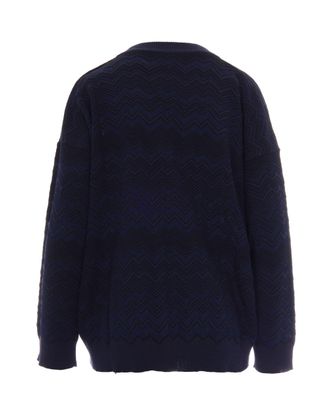 Missoni Tone-on-Tone Zigzag Knit Sweater - Navy