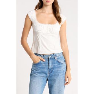 Reformation Amouret Lace Trim Square Neck Top in White at Nordstrom, Size 12