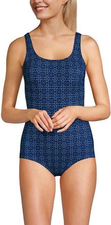 Lands End Plus Size DD-Cup Scoop Neck One Piece Swimsuit in Navy Mosaic Mini Tile at Nordstrom, Size 10