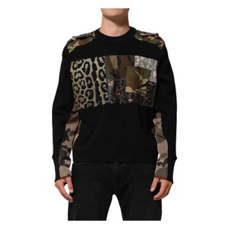 Dolce & Gabbana Sweatshirts, male, Black, Size: M Crew Neck Pullover