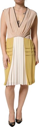 Filos Multicolor Silk Deep V-neck Sleeveless Knee Length Womens Dress