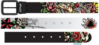 Ed Hardy Mens Tattoo Print Graphic Twist Reversible Belt, Finest Tattooing-gray/Black, 36