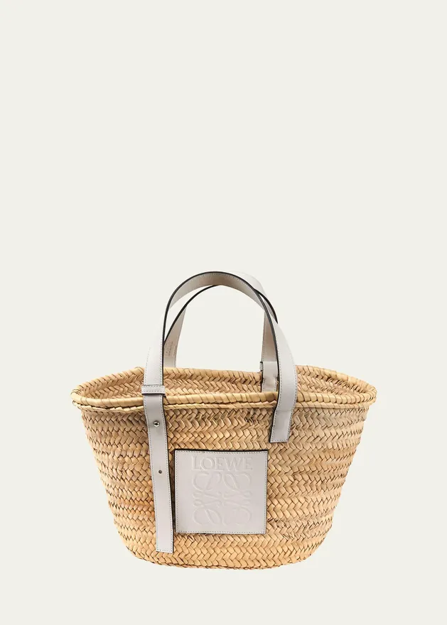 x Paulas Ibiza Basket Bag in Palm Leaf with Leather Handles