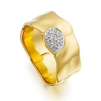 Monica Vinader Siren Diamond Wide Band Ring, Gold Vermeil on Silver