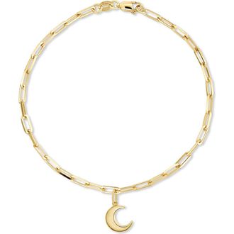 Devata Crescent Moon Charm with Paperclip Chain Bracelet in 14K Gold, 7 in Yellow Gold at Nordstrom