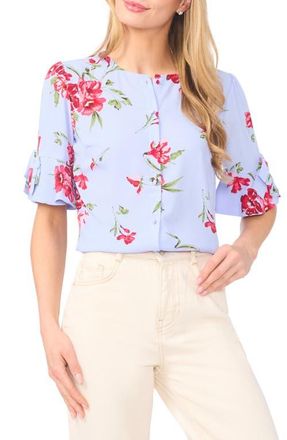 CeCe by Cynthia Steffe Floral Bow Sleeve Button-Up Top in Windsurfer at Nordstrom, Size X-Large