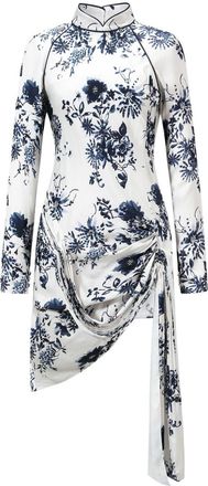 Shanghai Tang Tang draped floral-print dress - women - Cotton - S - White