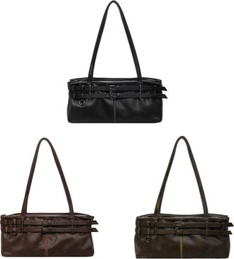 Generic Cymwer Women PU Leather Underarm Shoulder Bag with Zipper for Outing Commuting(Black)