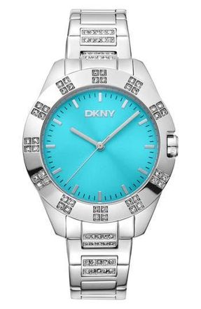 DKNY Crystal Bezel Bracelet Watch in Silver at Nordstrom Rack
