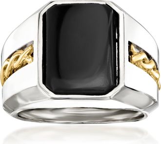 Ross-Simons Mens Black Onyx Ring in Sterling Silver and 14kt Yellow Gold