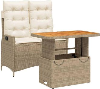 vidaXL Set Comedor De Jard&iacute;n 2 Pzas Con Cojines Rat&aacute;n Sint&eacute;tico Beige Vidaxl