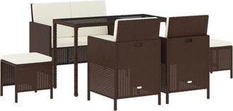 vidaXL Vidaxl - Set Muebles De Jard&iacute;n 6 Piezas Y Cojines Rat&aacute;n Sint&eacute;tico Marr&oacute;n