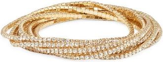 Nordstrom Set of 10 Crystal Stretch Bracelets in Clear- Gold at Nordstrom