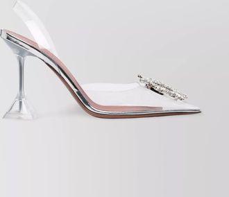 Amina Muaddi sculpted heel slingback pumps with crystal embellishment