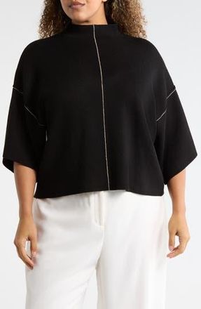Max Studio Mock Neck Elbow-Length Sleeve Sweater in Black/Ivory at Nordstrom Rack, Size 1X