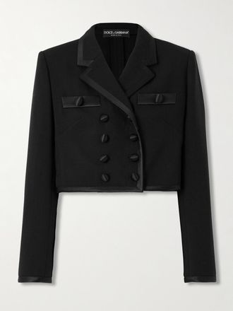 Dolce & Gabbana Blazer In Misto Lana Con Finiture In Raso - Nero