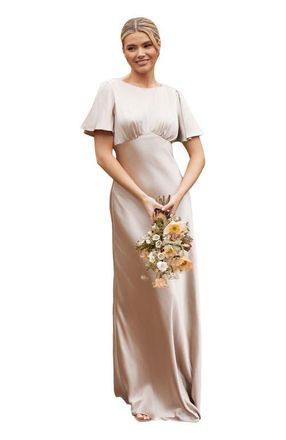 Six Stories Gathered Bust Satin Bridesmaid Dress in Oyster at Nordstrom, Size 6